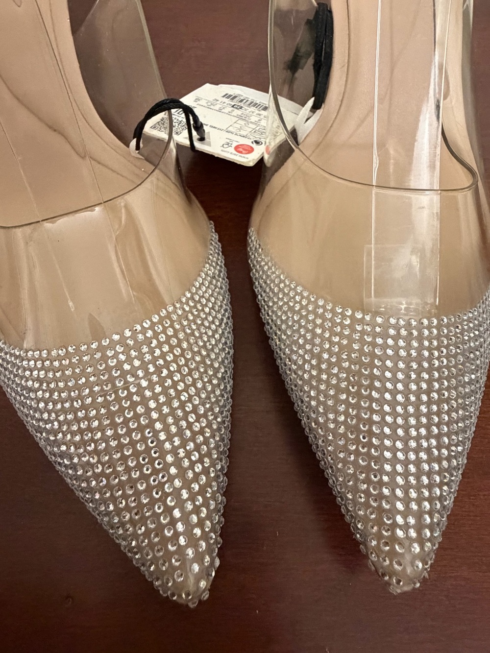 Zara Clear Vinyl Rhinestone Pointed Toe Slingback Kitten Heels US 8 NWT - Picture 5 of 12